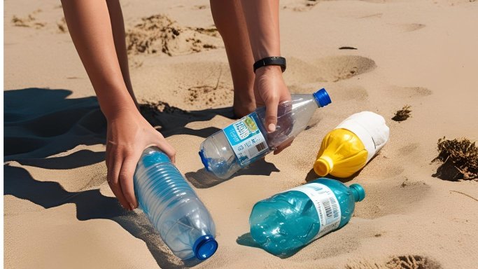 plastic bottles on beach