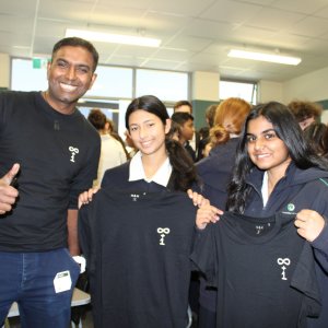 YouTube celebrity InfinityPlusOne Subash Chandar K held a captivated audience today, during his visit to Green Bay High School.

The Auckland maths teacher has over 35,000 subscribers and is an inspiration to NCEA-level students, thanks to his maths videos and tutorials.

GBHS Year 12 student, Snigda Datla, replied to a post she saw of Subash visiting another school and replied - asking him to visit GBHS.  She hoped the visit would be part of a fantastic birthday surprise for her friend, Haruka Shikai (Year 12), as they are both avid followers!

There is an obvious buzz of mathematical excitement building, with NCEA assessments underway, and in the lead-up to NCEA exams (5 - 29 November). Amongst the crowd of students comments such as “You honestly saved my life during exams” and “This is the best day, ever!” were heard as students lined up to get an InfinityPlusOne autograph of their calculator.

Zoey Lightowler and Mysha Azimullah (Yr 11 students) were presented with t-shirts by Subash, saying they are proactive followers who take the initiative to problem solve.

The InfinityPlusOne YouTube channel is dedicated to NCEA Level 1 Mathematics, NCEA Level 2 Mathematics and NCEA Level 3 Calculus. With videos on Skills, Tips, Calculator Use (Casio fx-9750 GII), Worked Answers and Exam Revision.

#InfinityPlusOne