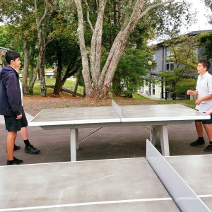 Improvisation at its best!
One of our lovely librarians snapped this photo this morning, of Junior students enjoying the new table tennis installations.  Remember to bring your own table tennis bat and ball from home...or simply improvise, get active, and have some fun!