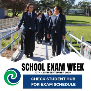 Senior students (Years 11, 12, 13) will be on STUDY LEAVE from Tuesday 10th September - Friday 20th September 2024 - and are expected to be at school for their exam/s only, returning to a normal school timetable on Monday 23 September 2024.

Year 11 and Year 12 students are to wear the school uniform when sitting exams and attending workshops.

Check your Student Hub for the Exam timetable (click on the tab called SCHOOL EXAM PERIOD): https://docs.google.com/spreadsheets/d/1s-tshCUKuc6C6QbF3F5qJt4lvlYAuKpWA80J1clVe5Y/edit?usp=sharing

Please contact your child's senior level dean with any queries:
•  Year 11 dean: Matt Ollerenshaw Phone 817-8173 ext 209
•  Year 12 dean: Lola Le Grange Phone 817-8173 ext 245
•  Year 13 dean: Carla Lambert Phone 817-8173 ext 281