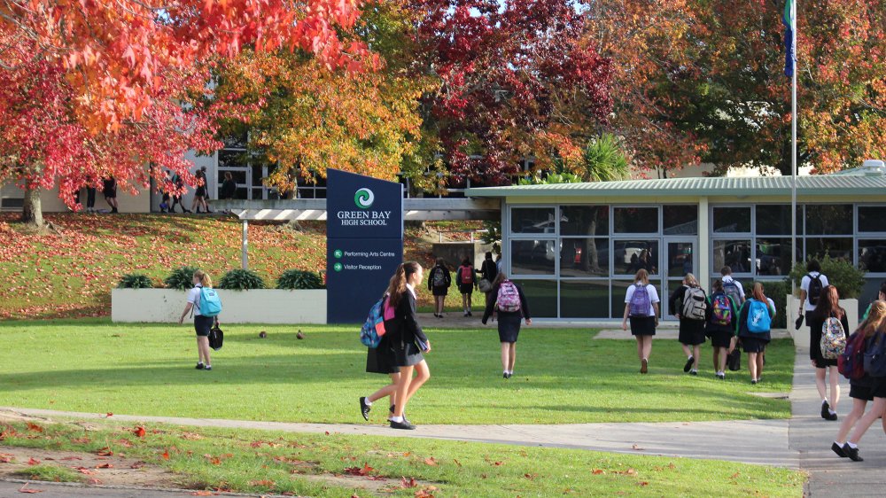 autumn front of school