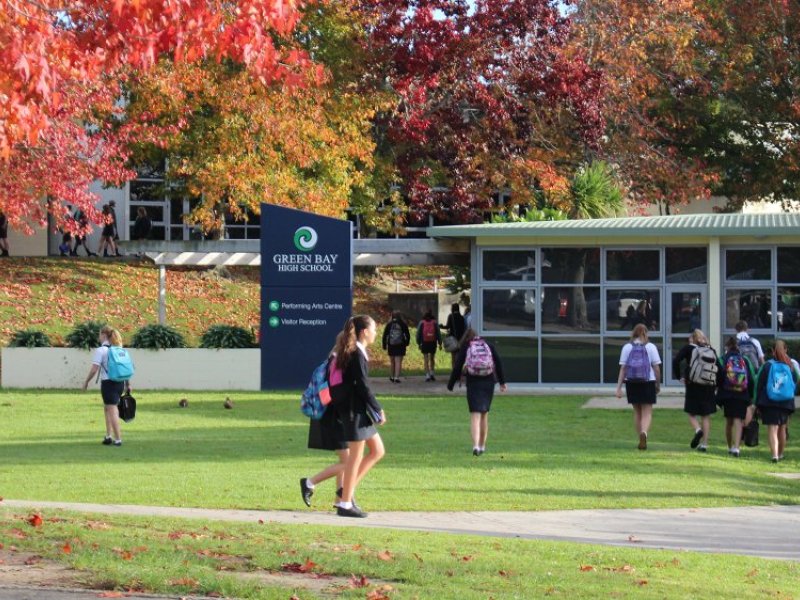 autumn front of school