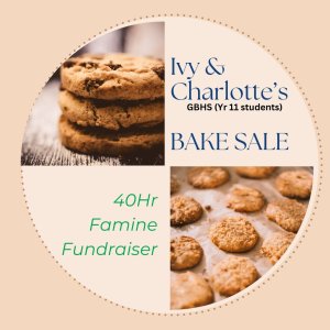 40Hr famine fundraising effort - by Yr 11 students Ivy Kahi and Charlotte Dale:

"Hey! We're Ivy and Charlotte; proud students of GBHS and avid bakers. We are endeavouring to make a difference in this world through one of our favourite things: Baking! 

We aim to bake 40 things in 40 hours (a lot, I know) and then sell it at a bake sale, at a later date TBC. 

This donation would go directly to World Vision, as would most of the profits from our sale (after covering some of the ingredients cost). Any amount can make a difference, and we thank you in advance for your donation - it means a lot!

Click on the following link to go to Ivy and Charlotte's official 40Hr Famine fundraising page: https://my.worldvision.org.nz/ss/TmPhFS/ivy-and-charlottes-bake-sale