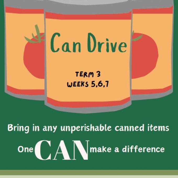 Olivia Tukia and Bailey Newman (Year 13 Student Council leaders) are organising this year's annual Can Drive, in support of Vision West. 

Students are encouraged to bring cans of food into their form class (or) to drop them off at the school Library. This is a great way for our GBHS school community to support people in need across the wider community. 

Thank you, Oliva and Bailey, for getting this initiative started. The Can Drive appeal will take place for the next few weeks (Weeks 5,6,7 of term 3). All items will be donated to Vision Week on Friday 6 September.